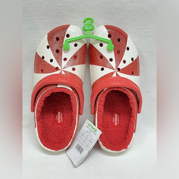 NWT Crocs Classic Lined‎ Holiday Christmas Candy Cane Clogs Shoes Size M7/W9 - Picture 1 of 6